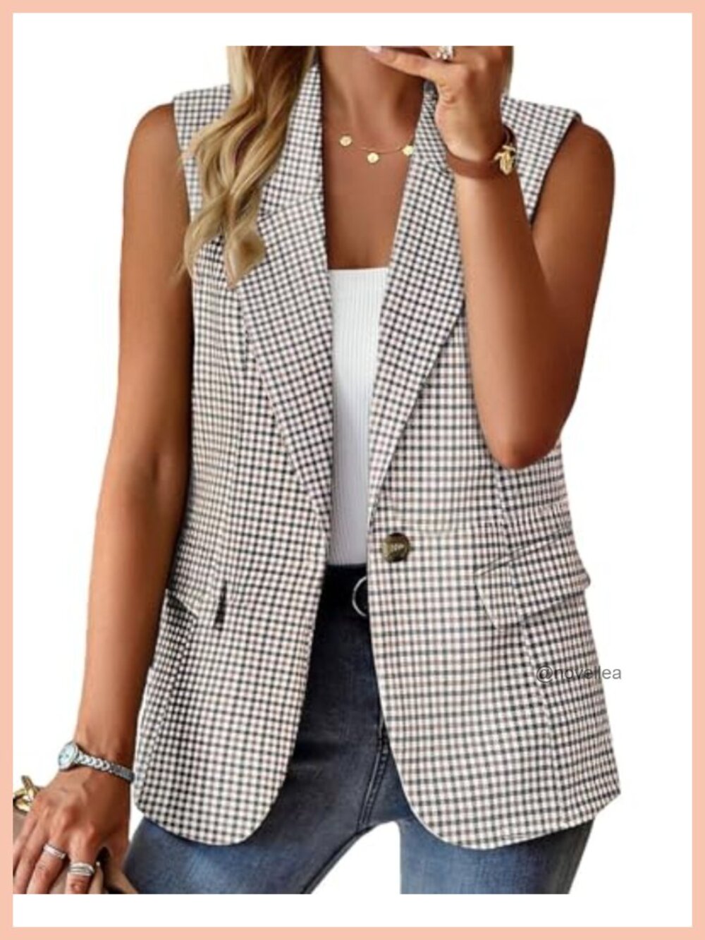 Sleeveless Open Front Lightweight Blazer Vest with Pockets